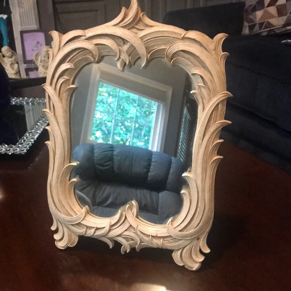 Antique Vintage Syroco Wood Frame Vanity Mirror in Rococo / Art Deco Style